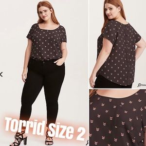 Fox Print Georgette Button Back Top